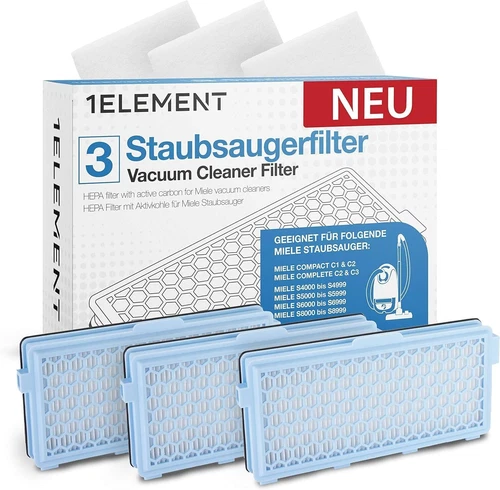 3 Filters for Miele Vacuum Cleaners [Compact C1 & C2, Complete C2 & C3, S8340] –