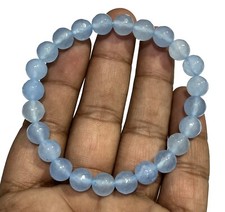 Sky Blue Chalcedony Stone Bracelet 8 mm Crystal Faceted Beaded Stretch Bracelets