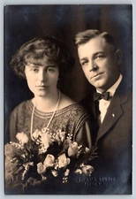 Fargo North Dakota Man Woman Couple Portrait Dewey's Studio RPPC Postcard SK ND