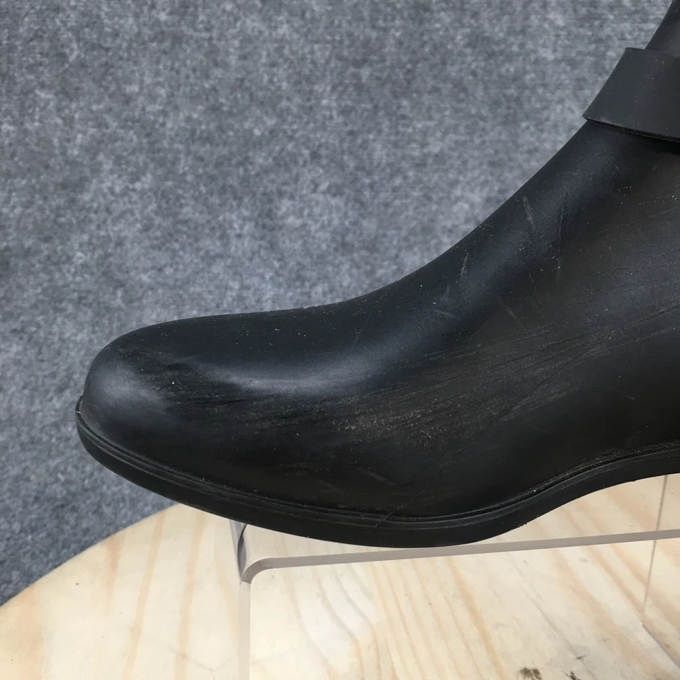 Botas de azúcar para mujer 7 botines al tobillo de lluvia correa con hebilla punta redonda de goma negra Foto 4 de 4