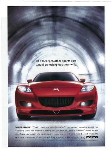 2005 Mazda RX-8 Sports Car 9,000 RPM Zoom Rotary Engine Retro Print Ad/Poster