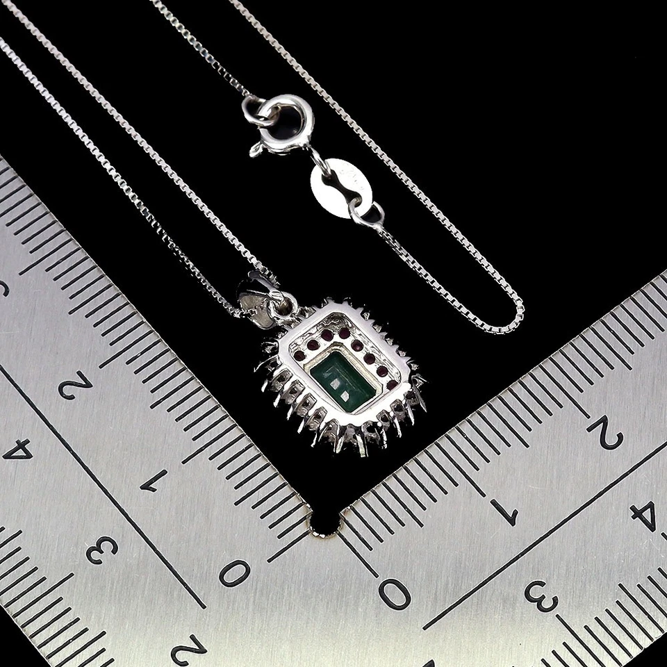 925 Argento Sterling Collana Ottagono Smeraldo 6x4mm Rubino Zaffiro Gemma 1 - Immagine 3 di 4