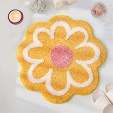 Flower Bath Mat Yellow Bathroom Rug Soft Microfiber Aesthetic 23.6x23.6 Inch Mat