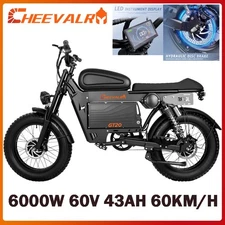 6000W Dual Motor 60V 43AH Electric Motorcycle 20" Fat tire Warrior E-bike 45 mph