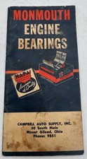 Vintage Monmouth Engine Bearings Service Booklet Clevite Auto Repair Guide