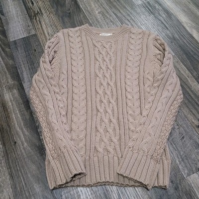 Woolovers Pullover Sweater Size Medium Mens Beige Cable Knit