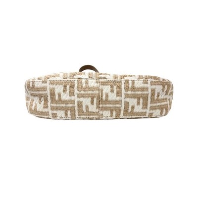 FENDI Vintage FF Logo Zucca Raffia Hobo Shoulder Bag Brown White