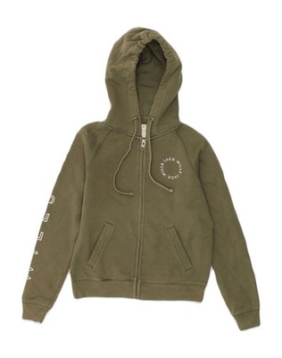 Jack Wills Damen Grafik Reißverschluss Hoodie Pullover UK 6 XS Khaki Baumwolle AH04