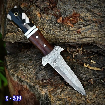 Custom Fix Blade Double edge Dagger Damascus knife Boot Hunting Tactical Sport