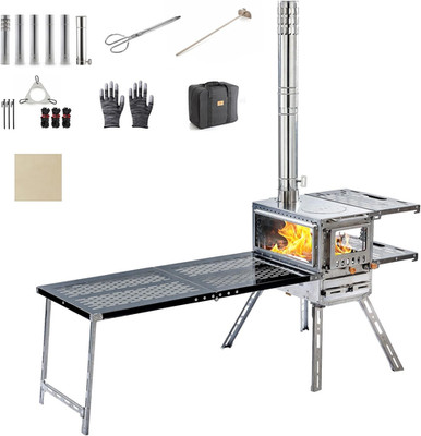 M6 Wood Burning Stove with Oven, 3 Vents, Ash Drawer & Chimney Pipes