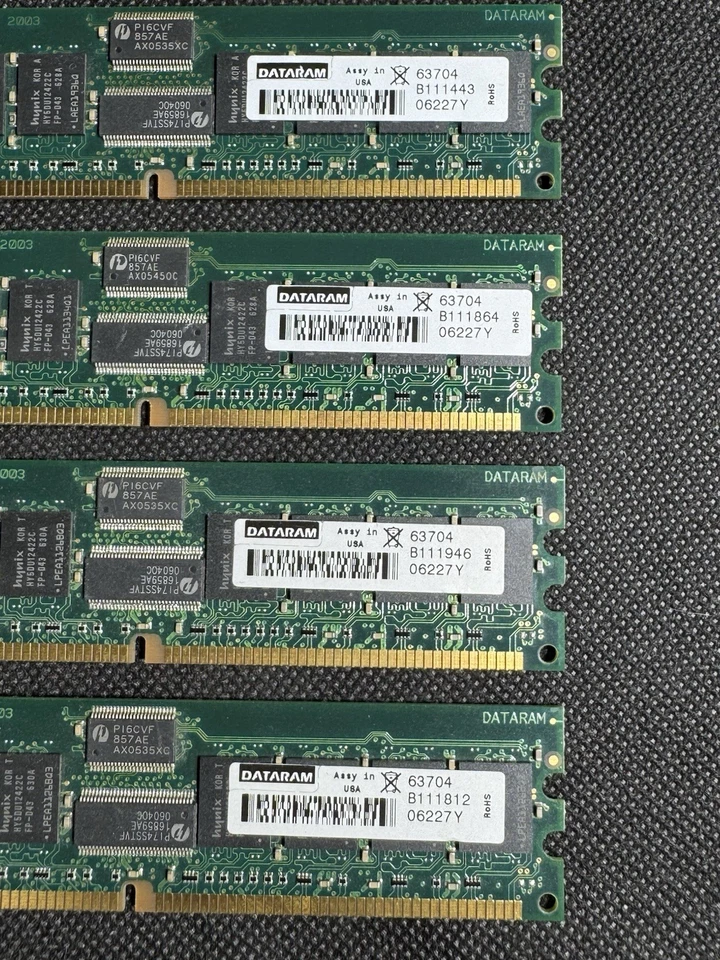 4 PIECES DATARAM 63704 1GB 184p PC3200 REGISTERED ECC DDR400 DIMM (4 DIMMS) - Image 3 of 4
