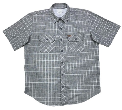 Orvis River Guide Gray Plaid Double Pocket Short Sleeve Button Up Shirt Mens M