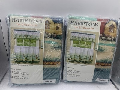 (2) Pk Hamptons Lighthouse Kitchen Curtain Tier & Valance Set, 58x13 & 58x36 AD
