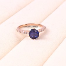 Blue Sapphire Ring, 925 Sterling Silver, Birthday Ring, Lab Created