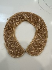 Faux Pearl Bib Wide Collar Choker Necklace Scalloped, RBG, VTG