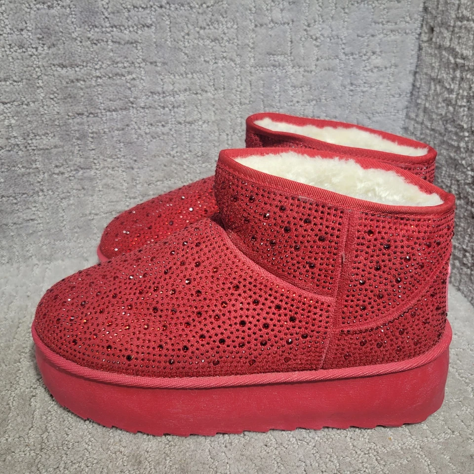 True Religion Terry Women’s Size 10M US Red Rhinestones Platform Ankle Boots - Image 4 of 4