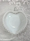 Vintage Fenton Milk Glass Clear Handle & Ruffled Edge Heart Shaped Candy Dish 8"