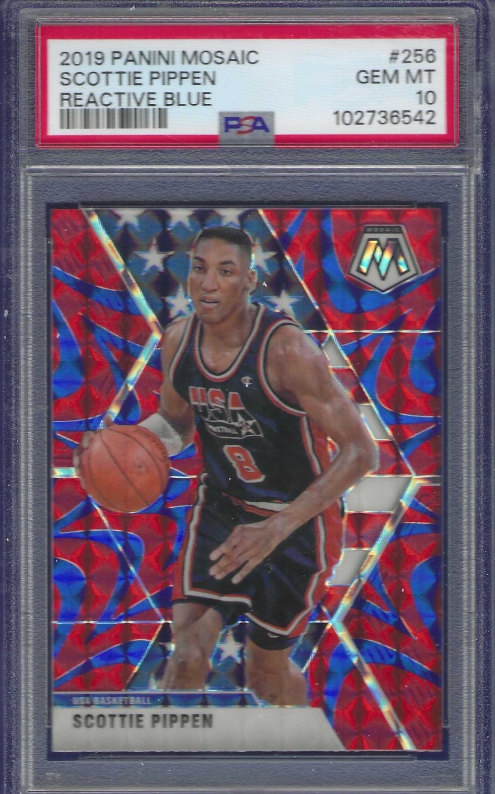 2019 PANINI MOSAIC USA BASKETBALL REACTIVE BLUE #256 SCOTTIE PIPPEN PSA 10