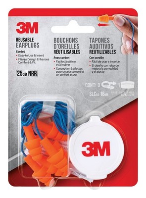 3M 90716H3-DC 25 dB Orange Corded Reusable Earplugs for Hearing Protection