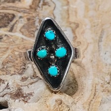 Vtg Zuni Snake Eye Turquoise Sterling Silver Ring Size 7