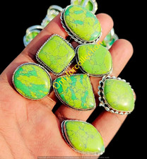 Green Turquoise Gemstone Rings Lot 925 Sterling Silver Plated Jewelry Bulk