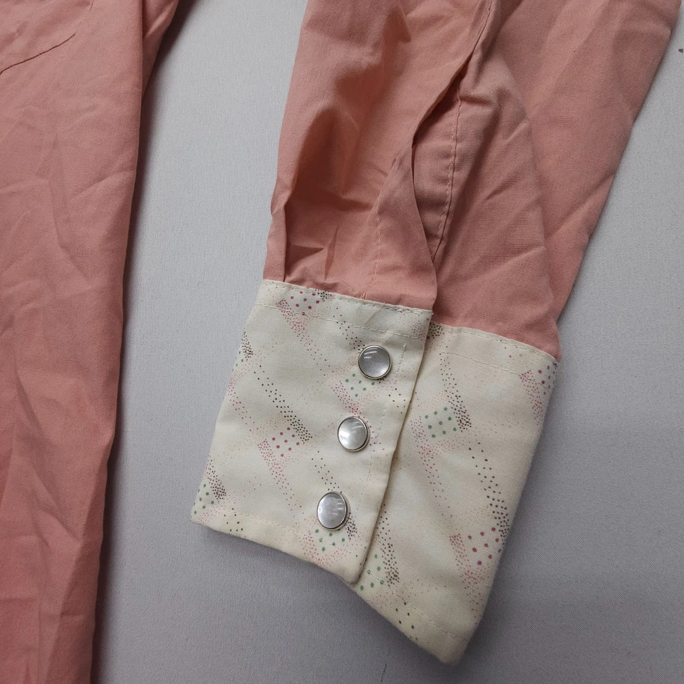 Vtg Champion Westerns Pearl Snap Shirt Mens ~ Small Pink Print Rodeo Rockabilly - Image 4 of 4