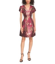 Vince Camuto Womens Jacquard Pleated Fit & Flare Dress, purple, Petite, 2P