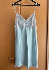 Vintage 1990s Christian Dior Lingerie Lace Trim Slip Dress Camisole Blue M