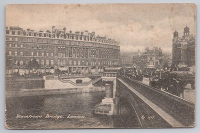 London Blackfriars Bridge belebte Straßenszene Straßenbahnen Verkehr Fußgänger um 1910