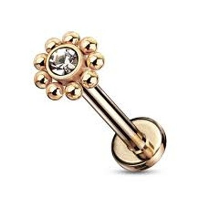 Labret Piercing 1,2 mm Rosegold Blume Zirkonia Rund Ohrpiercing Helix Tragus