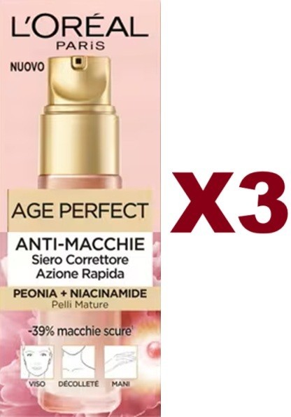 3 PZ L'OREAL AGE PERFECT SIERO CORRETTORE ANTI-MACCHIE 30ML