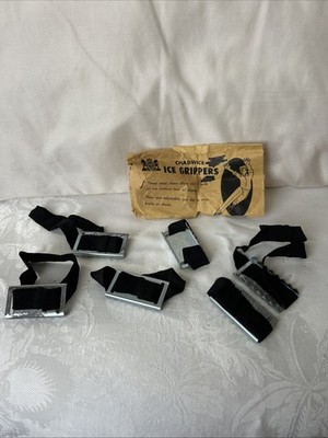 Vintage Chadwick ICE GRIPPERS original Straps & Bag 3 Pair Japan