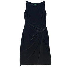 Lauren Ralph Lauren Dress Womens 6 Black Tank Sleeveless Knit Faux Wrap Solid