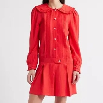 Sister Jane Women's Cruise Pleated Long Sleeve Mini Dress Red Size S