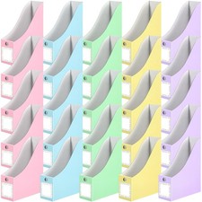 25 Pcs Pastel Cardboard Magazine File Holder Magazine Organizer Book Bin with...