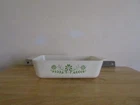 Vintage Milk Glass Green Crazy Daisy 8" x 5" Rectangular Casserole Baking Dish