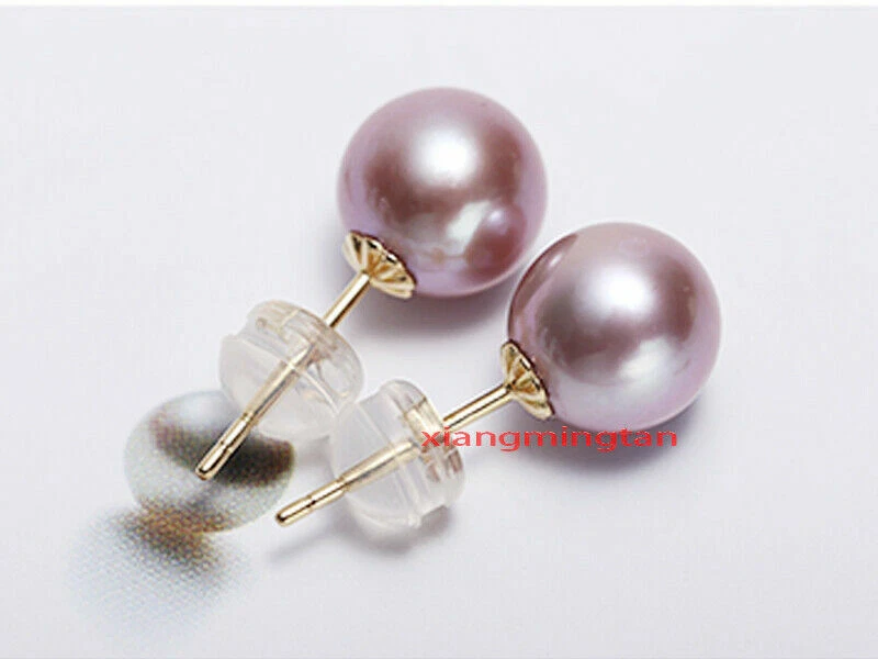 Pendientes ORO 18K Top 11-12MM REDONDOS Real MAR SUR Rosa PÚRPURA PERLA Foto 4 de 4