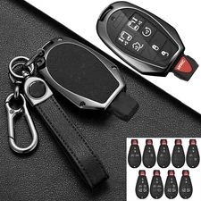 Zinc Alloy Leather Remote Key Fob Case Cover For Dodge RAM Durango Jeep Chrysler
