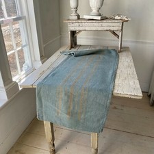 Dyed Blue Grain Sack Caramel Stripe Linen Fabric Rustic Grainsack Vintage hemp