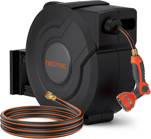 Retractable Garden Hose Reel 5/8 Inch X 90Ft - Wall Mounted Heavy Duty Hose Reel