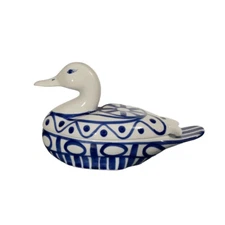 Dansk Ceramic Blue White Arabesque Duck 1 quart Oval Covered Serving Dish VTG