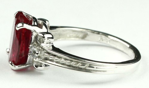 925 Sterling Silver Ladies Ring, Created Ruby, SR136 - Picture 3 of 5