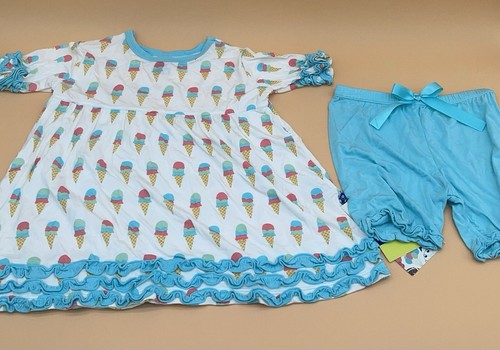 Kickee Pants Bamboo Toddler Girl Natural Ice Cream Babydoll Set Size 5 New - 第 1/5 張圖片