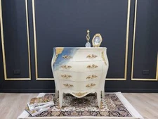 Vintage French Bombe Style, 24K Gold Leaf accent ,Solid Brass Trim, Chest of