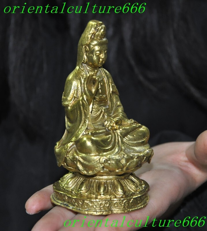 4"Chinese Ancient bronze brass KwanYin GuanYin Tara goddess Buddha