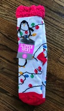 Slipper Socks Warm Snuggly Collection Christmas Lights Faux Sherpa Lined - NEW