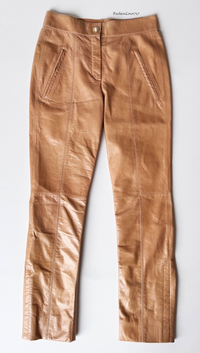 NWT $7800 CHANEL 19K RUNWAY BEIGE LEATHER PANTS TROUSERS 36 | eBay