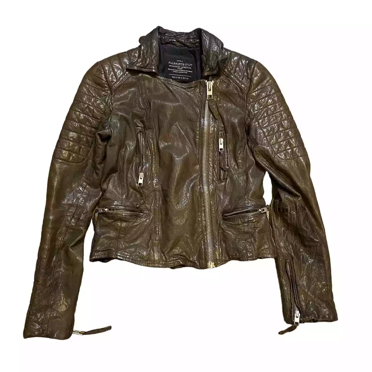 All Saints Spitalfields Genuine Leather Brown Biker Jacket Women s Size 2 eBay