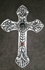 Vintage Silver Metal Cross to Hang JEWELS  6 x9  & Exotic Design Made in India