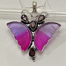BUTTERFLY PURPLE PINK BI-COLOR CRYSTAL PENDANT W/ NECKLACE